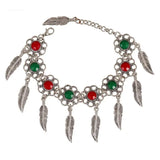 Retro Flower Inlaid Gemstone Leaf Bracelet European American Jewelry