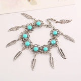 Retro Flower Inlaid Gemstone Leaf Bracelet European American Jewelry