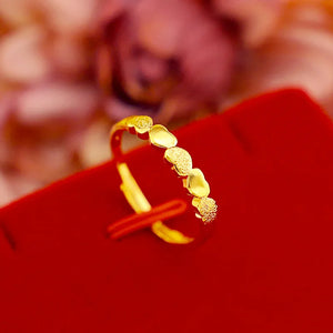 Gold-Plated Heart Women's Ring, Adjustable Jewelry