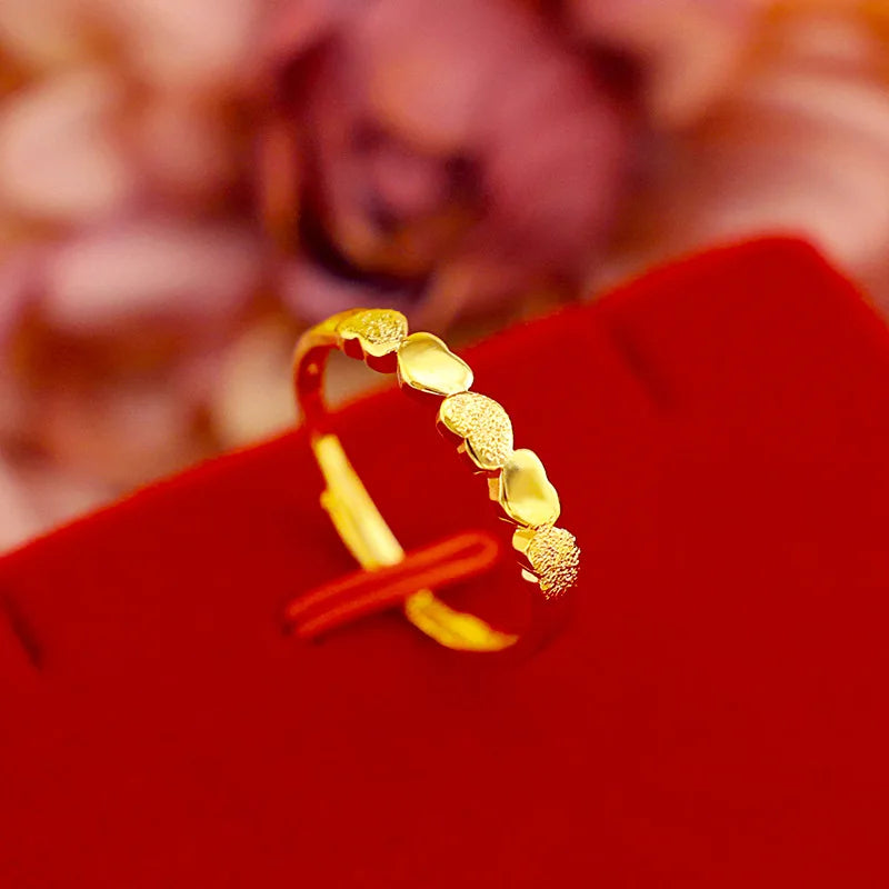 Gold-Plated Heart Women's Ring, Adjustable Jewelry