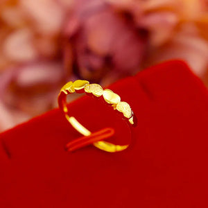 Gold-Plated Heart Women's Ring, Adjustable Jewelry