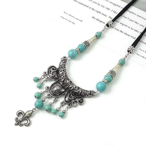 Ethnic Necklace Miao Silver Turquoise Tassel Jewelry