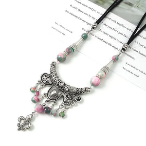 Ethnic Necklace Miao Silver Turquoise Tassel Jewelry