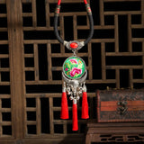 Ethnic Miao Necklaces Embroidery Ceramic Beads Tassels Leather Rope Bells