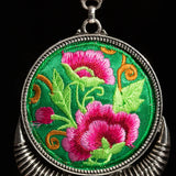 Ethnic Miao Necklaces Embroidery Ceramic Beads Tassels Leather Rope Bells