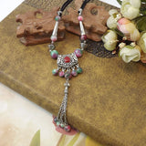 Boho Retro Miao Silver Necklace Turquoise Tassel Sweater Chain