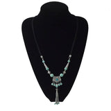 Boho Retro Miao Silver Necklace Turquoise Tassel Sweater Chain