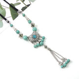 Boho Retro Miao Silver Necklace Turquoise Tassel Sweater Chain