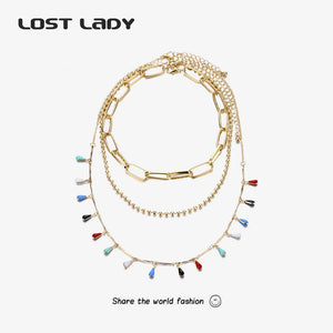 Colorful Water Drop Necklaces Multi-layers Chain Torques Necklaces