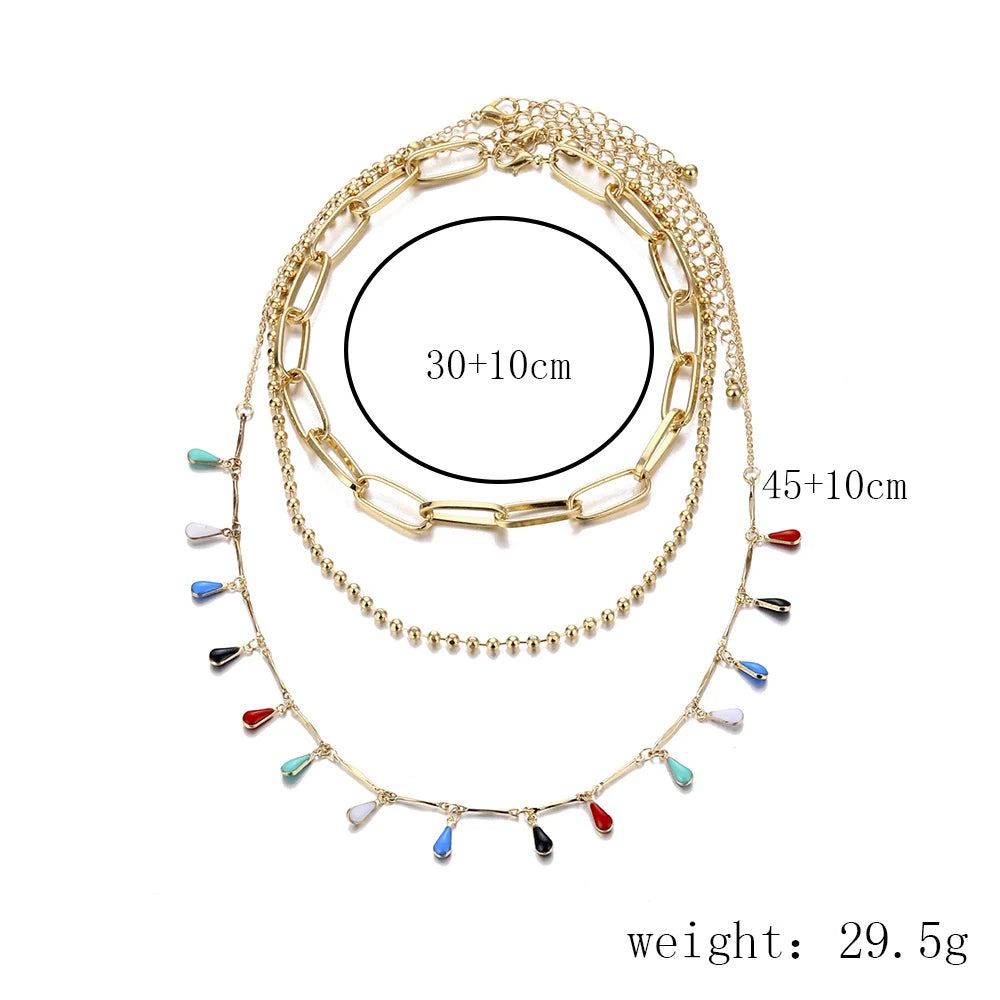 Colorful Water Drop Necklaces Multi-layers Chain Torques Necklaces