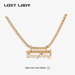 Lost Lady Nail Letters Pendant Necklace for Women Man Chain Chocker Necklace