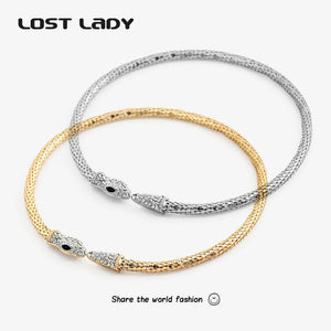 Lady Snake Curved Bar Neck Collar Choker Necklace Rhinestone Statement Jewelry
