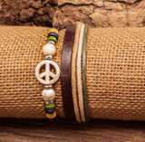 Surfer Peace Men's Multilayer Friendship Bracelet Handcraft Wood Beads