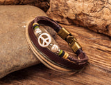 Surfer Peace Men's Multilayer Friendship Bracelet Handcraft Wood Beads
