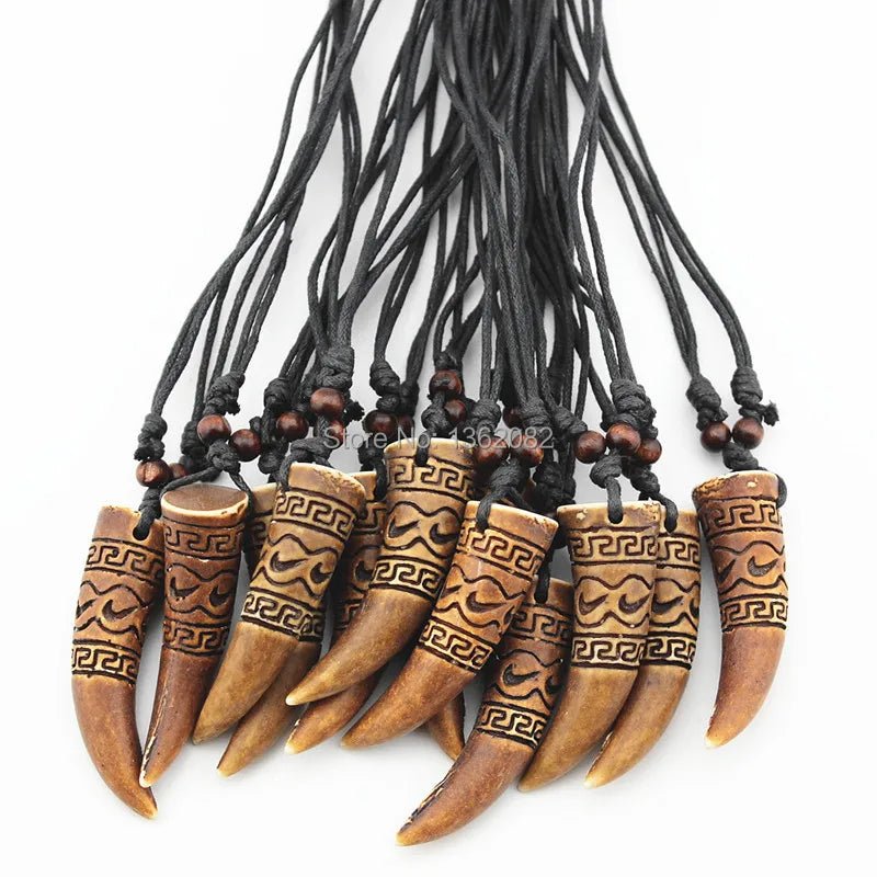 12pcs Boy Men's Wolf Tooth Charms Pendants Necklace MN334