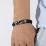 2Pcs Punk Men's Hand-woven Leather Magnetic Bracelet