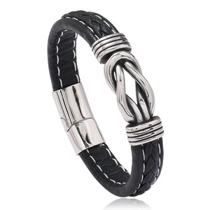 2Pcs Punk Men's Hand-woven Leather Magnetic Bracelet