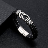 2Pcs Punk Men's Hand-woven Leather Magnetic Bracelet