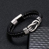 2Pcs Punk Men's Hand-woven Leather Magnetic Bracelet