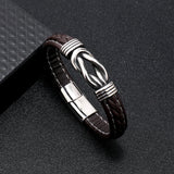 2Pcs Punk Men's Hand-woven Leather Magnetic Bracelet