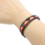 Adjustable Leather Spain Flag Bracelet Lot 6-36 Pieces
