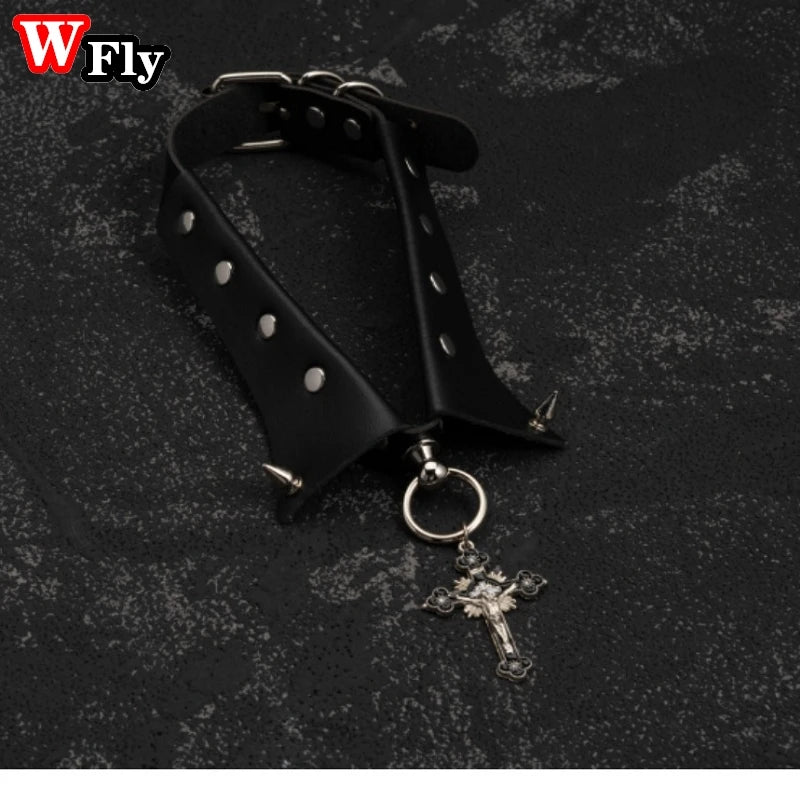 Spice Girl Necklace Collar Cross Pendant Rivet Gothic Punk Lolita Choker