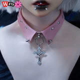 Spice Girl Necklace Collar Cross Pendant Rivet Gothic Punk Lolita Choker