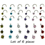 6pc Clear Zirconia Crystal Nose Screw Piercing 20g