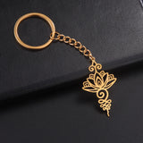 Lotus Flower Key Chain Stainless Steel Pendant Symbolizes Life & Prosperity