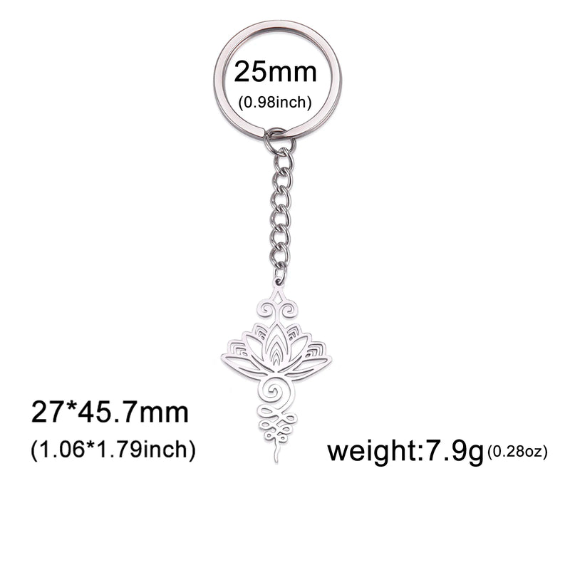 Lotus Flower Key Chain Stainless Steel Pendant Symbolizes Life & Prosperity