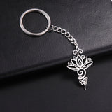 Lotus Flower Key Chain Stainless Steel Pendant Symbolizes Life & Prosperity