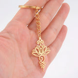 Lotus Flower Key Chain Stainless Steel Pendant Symbolizes Life & Prosperity