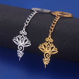 Lotus Flower Key Chain Stainless Steel Pendant Symbolizes Life & Prosperity