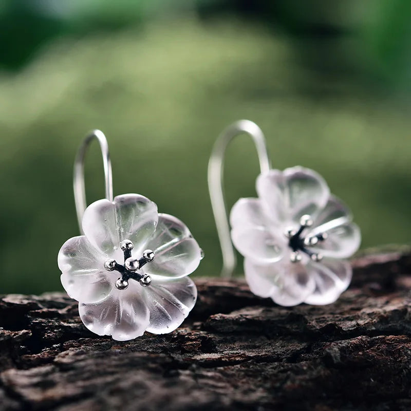 925 Silver Flower in the Rain Dangle Earrings