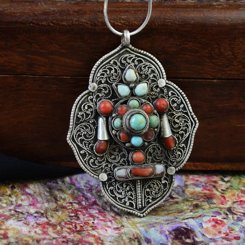 Handcrafted Turquoise Red Gemstone Old Pendant