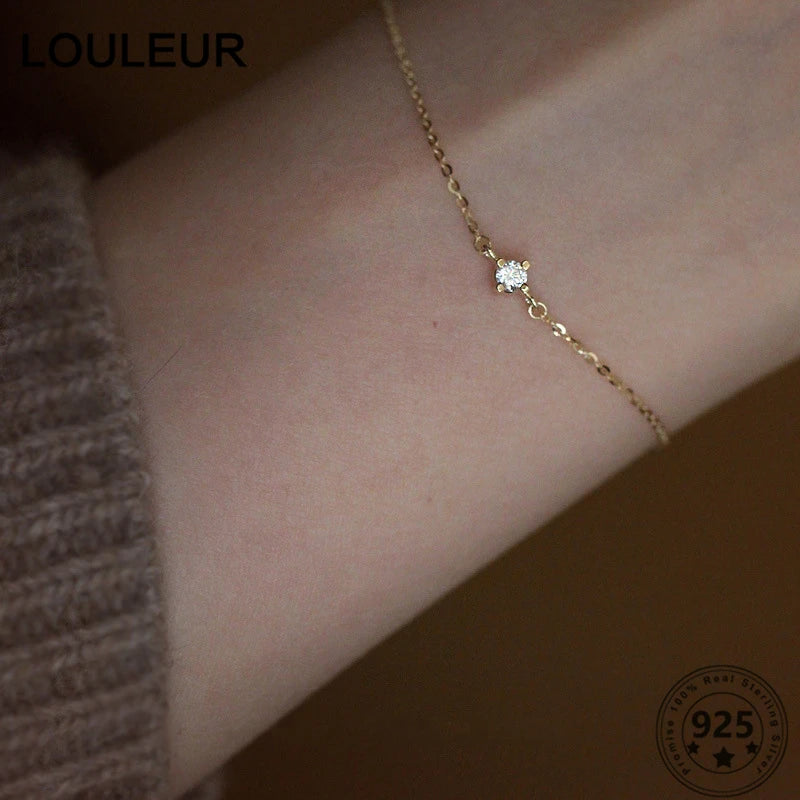 925 Silver Bracelet with Single Zircon, Summer Jewelry Gift