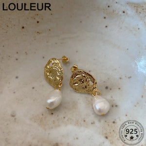 Baroque Pearl Drop Earrings 925 Sterling Silver for Women
