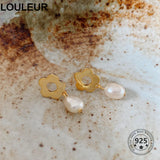 LouLeur 925 Sterling Silver Flower Earrings Alien Pearl Daily Earrings Jewelry