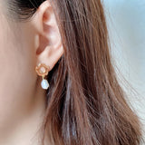 LouLeur 925 Sterling Silver Flower Earrings Alien Pearl Daily Earrings Jewelry