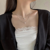 LouLeur 925 Silver Double Layer Cross Pendant Necklace