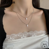 LouLeur 925 Silver Double Layer Cross Pendant Necklace