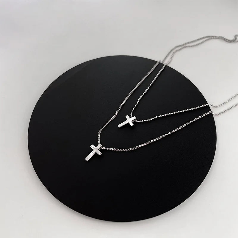 LouLeur 925 Silver Double Layer Cross Pendant Necklace