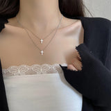 LouLeur 925 Silver Double Layer Cross Pendant Necklace