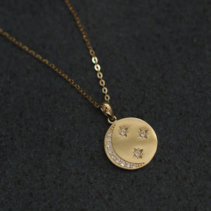 LouLeur 925 Silver Necklace Moon Star Round Pendant Women's Jewelry