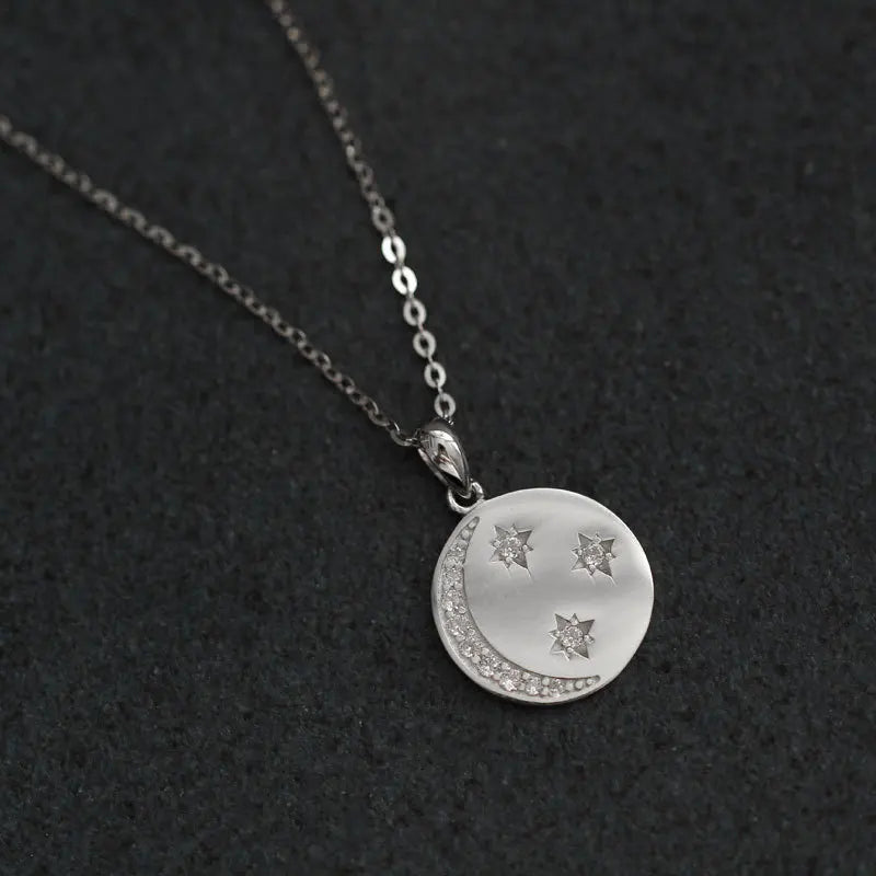 LouLeur 925 Silver Necklace Moon Star Round Pendant Women's Jewelry