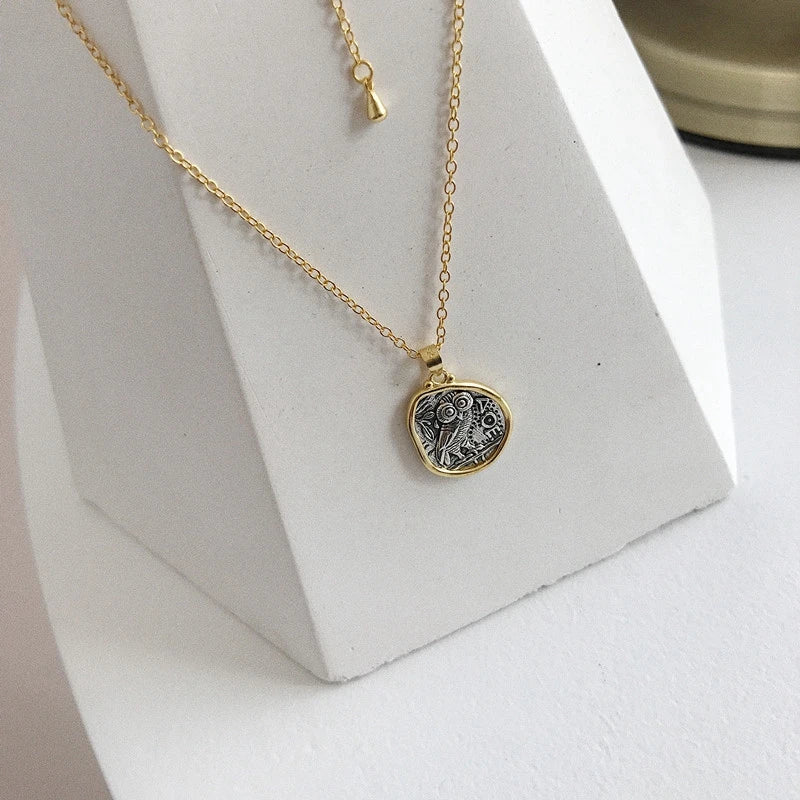 Owl Pendant Necklace 925 Sterling Silver Vintage Coin Jewelry