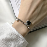 925 Sterling Silver Agate Pearl Heart Bracelet Jewelry
