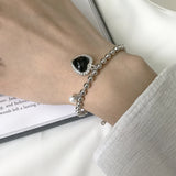 925 Sterling Silver Agate Pearl Heart Bracelet Jewelry