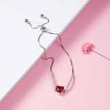 925 Silver Heart Red Zircon Bracelet Adjustable for Women