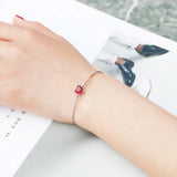925 Silver Heart Red Zircon Bracelet Adjustable for Women